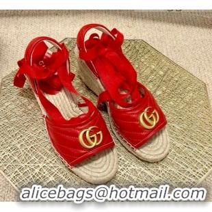 Grade Design Gucci GG Lambskin Wedge Sandals 10cm 070884 Red