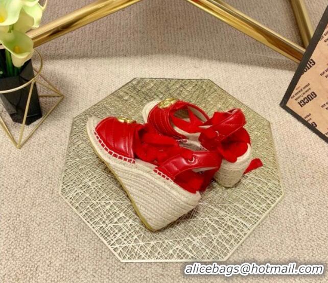 Grade Design Gucci GG Lambskin Wedge Sandals 10cm 070884 Red