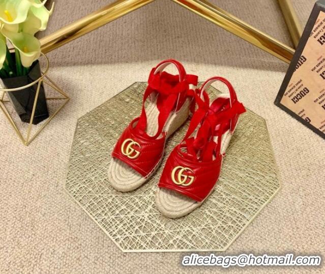 Grade Design Gucci GG Lambskin Wedge Sandals 10cm 070884 Red