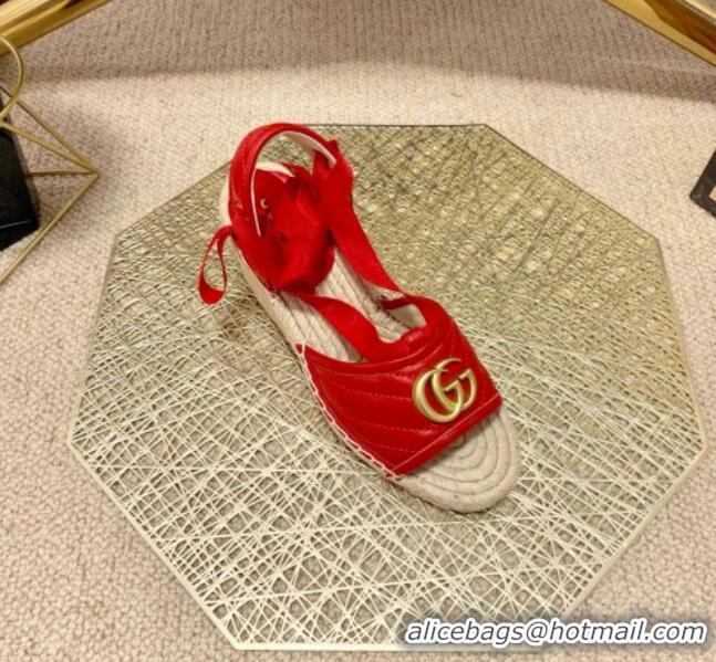 Grade Design Gucci GG Lambskin Wedge Sandals 10cm 070884 Red