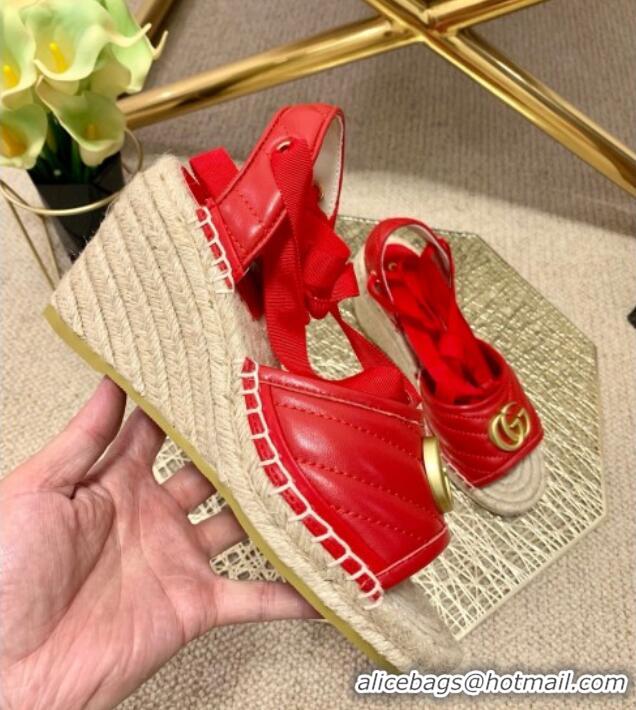 Grade Design Gucci GG Lambskin Wedge Sandals 10cm 070884 Red