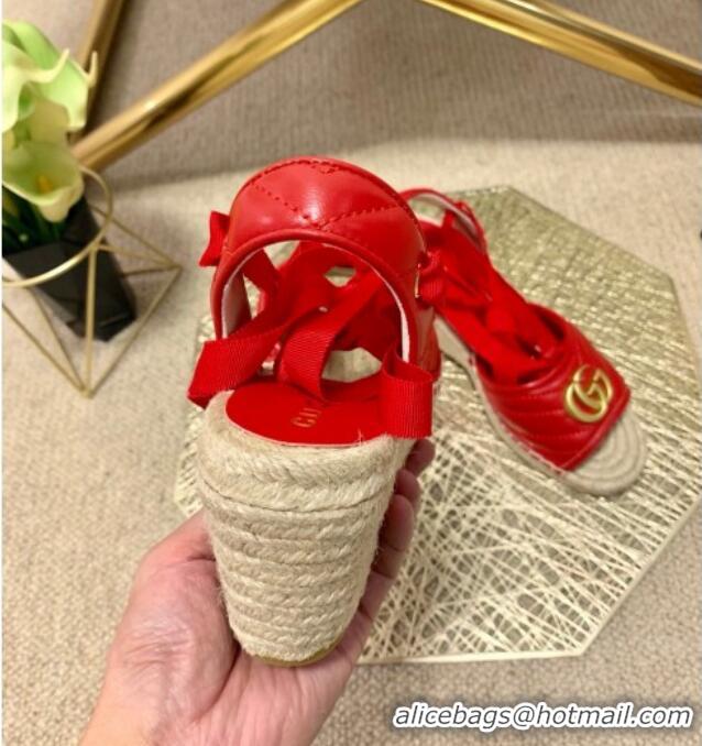 Grade Design Gucci GG Lambskin Wedge Sandals 10cm 070884 Red