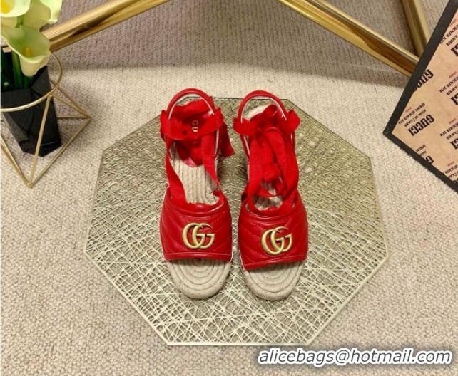 Grade Design Gucci GG Lambskin Wedge Sandals 10cm 070884 Red