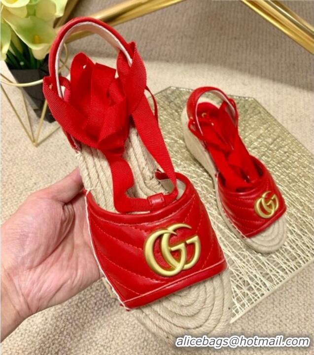 Grade Design Gucci GG Lambskin Wedge Sandals 10cm 070884 Red