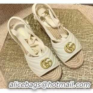 Best Luxury Gucci GG Lambskin Wedge Sandals 10cm 070884 White