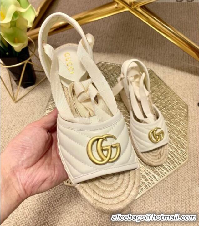 Best Luxury Gucci GG Lambskin Wedge Sandals 10cm 070884 White