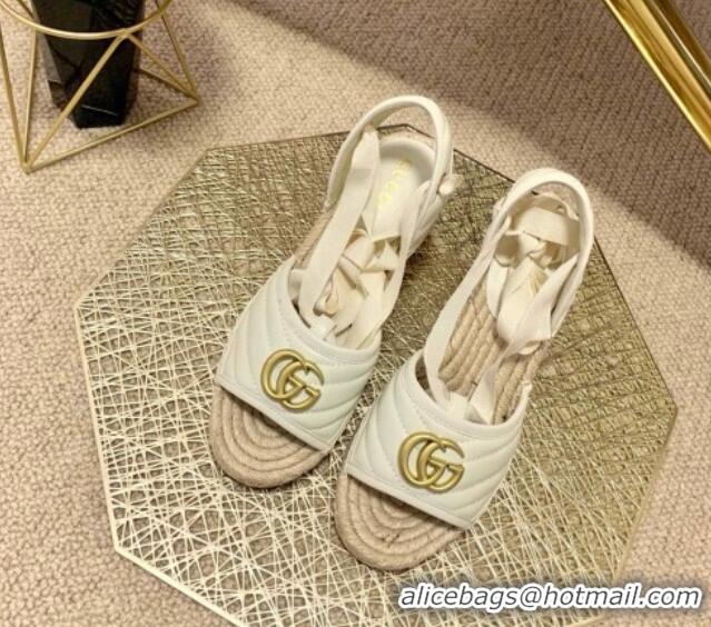 Best Luxury Gucci GG Lambskin Wedge Sandals 10cm 070884 White