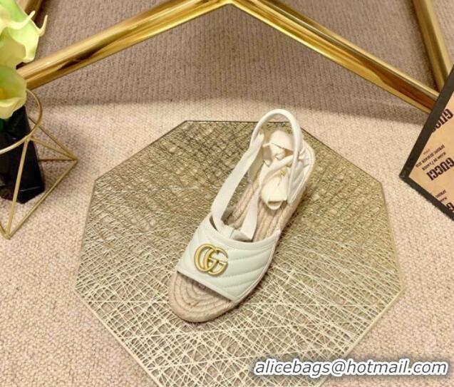 Best Luxury Gucci GG Lambskin Wedge Sandals 10cm 070884 White