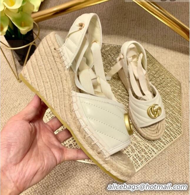 Best Luxury Gucci GG Lambskin Wedge Sandals 10cm 070884 White