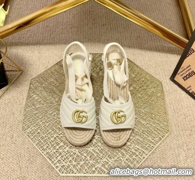 Best Luxury Gucci GG Lambskin Wedge Sandals 10cm 070884 White