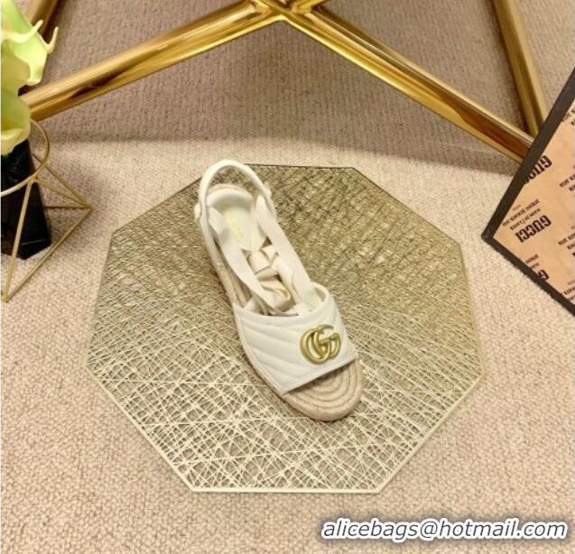 Best Luxury Gucci GG Lambskin Wedge Sandals 10cm 070884 White