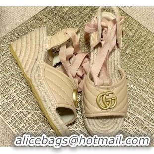 Cute Gucci GG Lambskin Wedge Sandals 10cm 070884 Beige