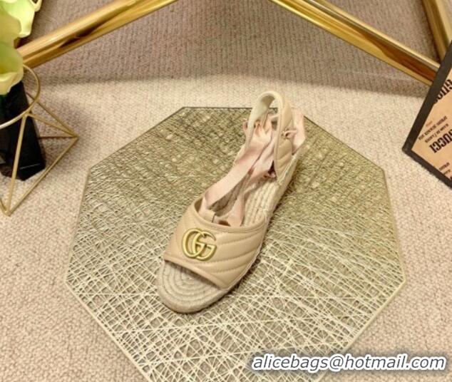 Cute Gucci GG Lambskin Wedge Sandals 10cm 070884 Beige