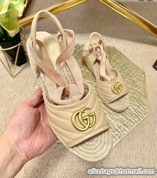 Cute Gucci GG Lambskin Wedge Sandals 10cm 070884 Beige