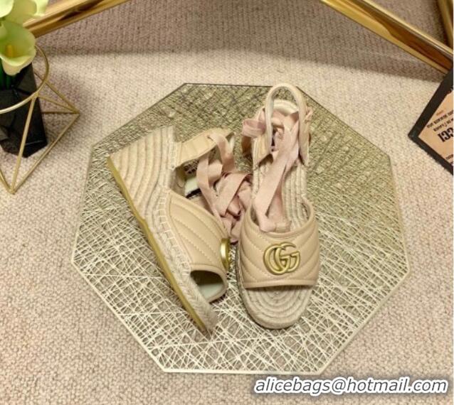 Cute Gucci GG Lambskin Wedge Sandals 10cm 070884 Beige