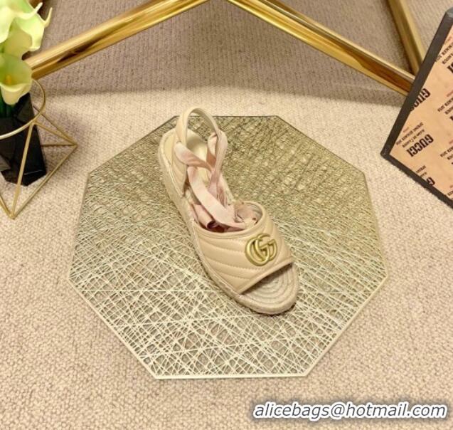 Cute Gucci GG Lambskin Wedge Sandals 10cm 070884 Beige