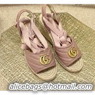 Good Quality Gucci GG Lambskin Wedge Sandals 10cm 070884 Dusty Pink