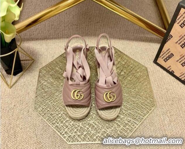 Good Quality Gucci GG Lambskin Wedge Sandals 10cm 070884 Dusty Pink