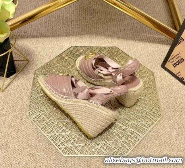 Good Quality Gucci GG Lambskin Wedge Sandals 10cm 070884 Dusty Pink