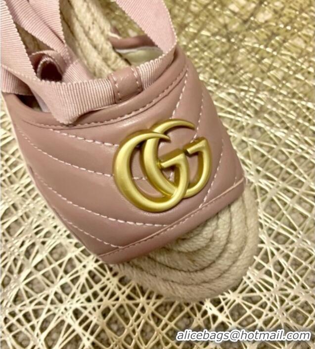 Good Quality Gucci GG Lambskin Wedge Sandals 10cm 070884 Dusty Pink