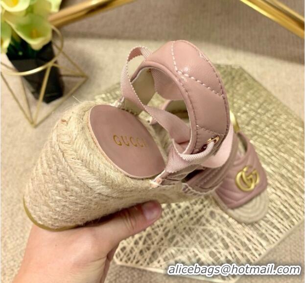 Good Quality Gucci GG Lambskin Wedge Sandals 10cm 070884 Dusty Pink