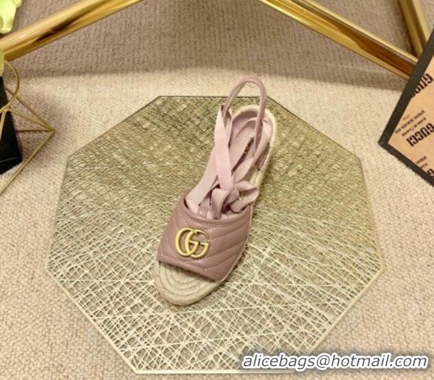 Good Quality Gucci GG Lambskin Wedge Sandals 10cm 070884 Dusty Pink