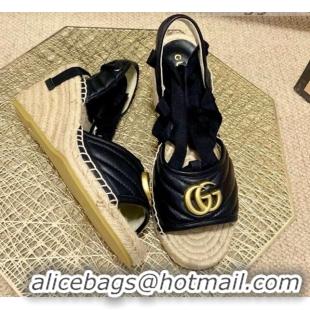 Trendy Design Gucci GG Lambskin Wedge Sandals 10cm 070884 Black