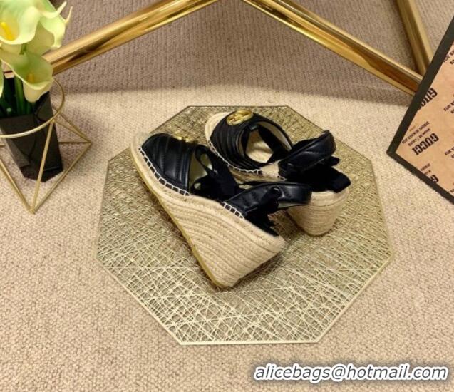 Trendy Design Gucci GG Lambskin Wedge Sandals 10cm 070884 Black