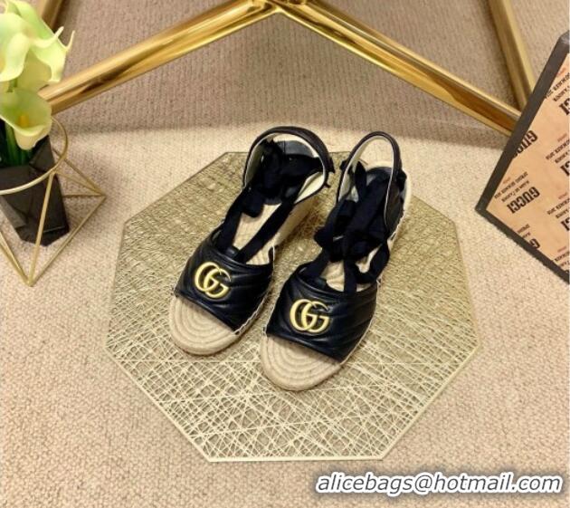 Trendy Design Gucci GG Lambskin Wedge Sandals 10cm 070884 Black