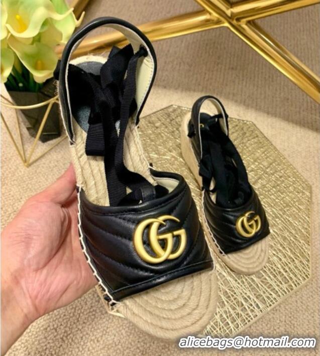 Trendy Design Gucci GG Lambskin Wedge Sandals 10cm 070884 Black