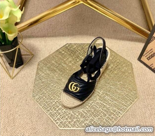 Trendy Design Gucci GG Lambskin Wedge Sandals 10cm 070884 Black