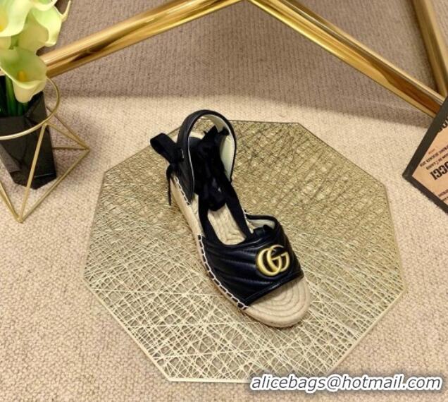 Trendy Design Gucci GG Lambskin Wedge Sandals 10cm 070884 Black