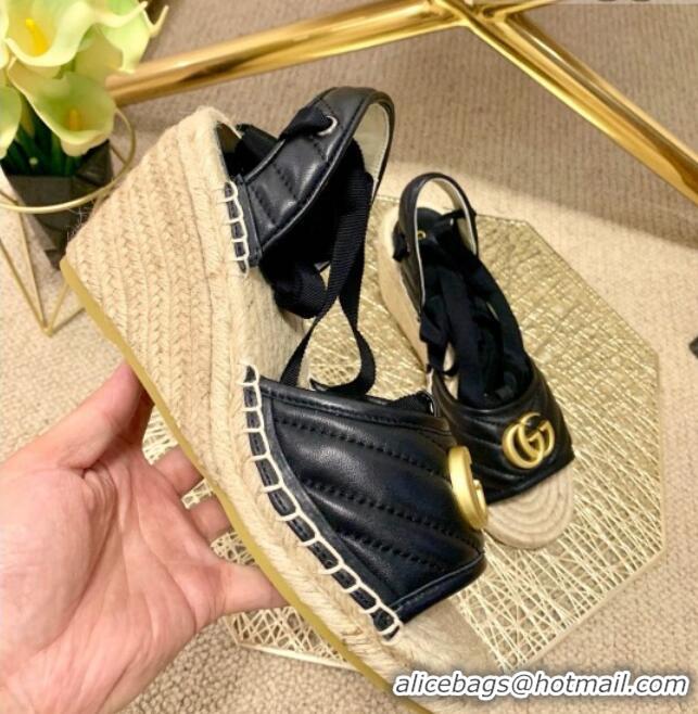 Trendy Design Gucci GG Lambskin Wedge Sandals 10cm 070884 Black