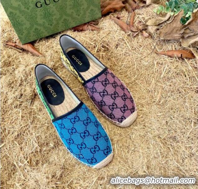 Best Product Gucci GG Multicolor Canvas Espadrilles 070907 Pink/Blue 2021