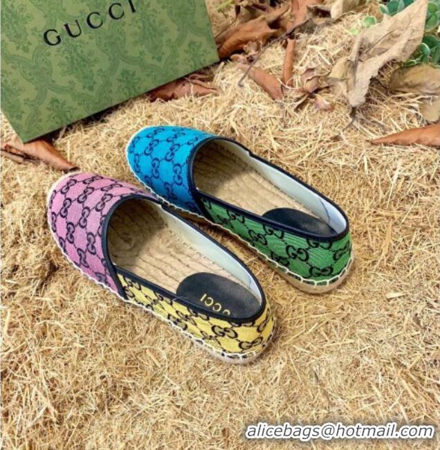 Best Product Gucci GG Multicolor Canvas Espadrilles 070907 Pink/Blue 2021