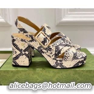 Classic Hot Gucci Snakeskin Embossed Platform Sandals 8.5cm 070917 Beige