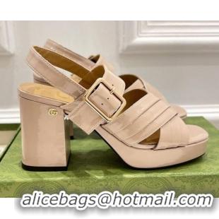 Best Price Gucci Patent Leather Platform Sandals 070917 Nude