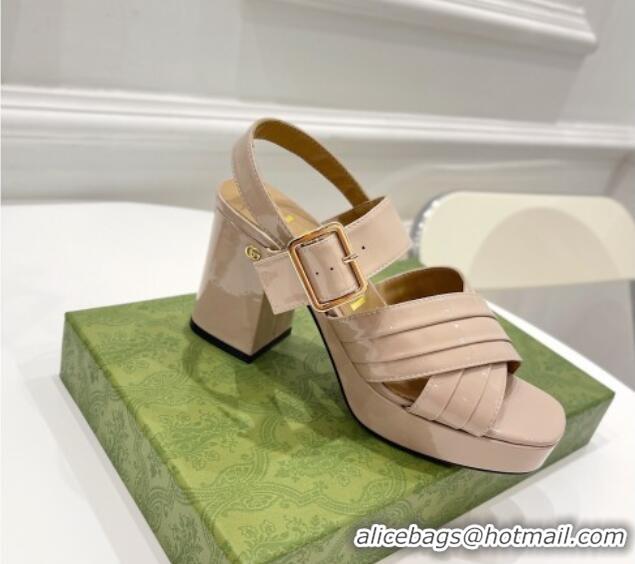 Best Price Gucci Patent Leather Platform Sandals 070917 Nude