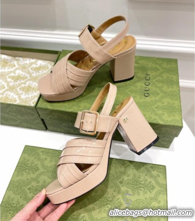 Best Price Gucci Patent Leather Platform Sandals 070917 Nude