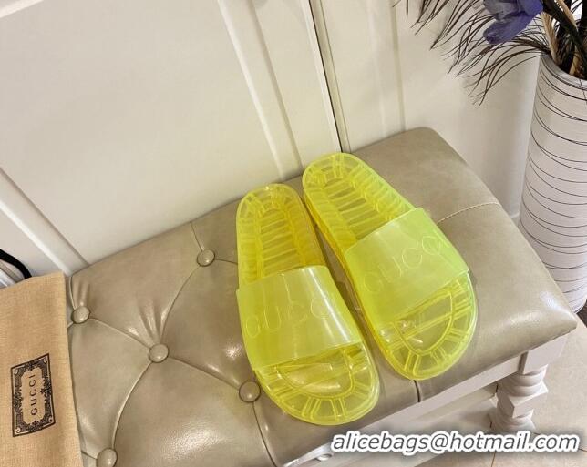 Most Popular Gucci Transparent PVC Slide Sandals 071034 Yellow 2021 01 