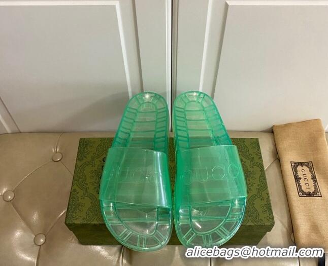 Best Grade Gucci Transparent PVC Slide Sandals 071034 Green