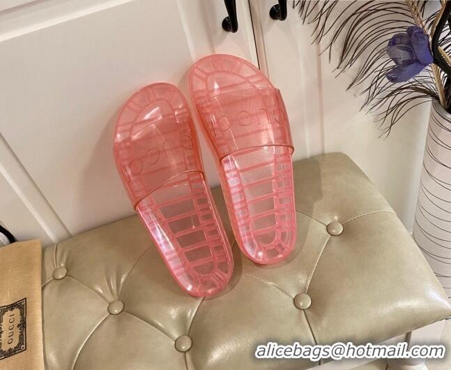 Luxurious Gucci Transparent PVC Slide Sandals 071034 Pink