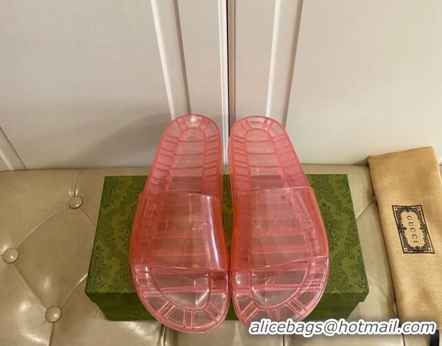 Luxurious Gucci Transparent PVC Slide Sandals 071034 Pink