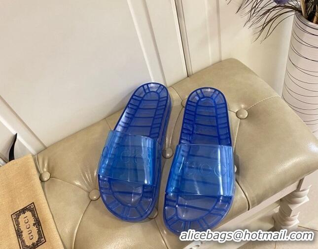 Shop Duplicate Gucci Transparent PVC Slide Sandals 071034 Blue