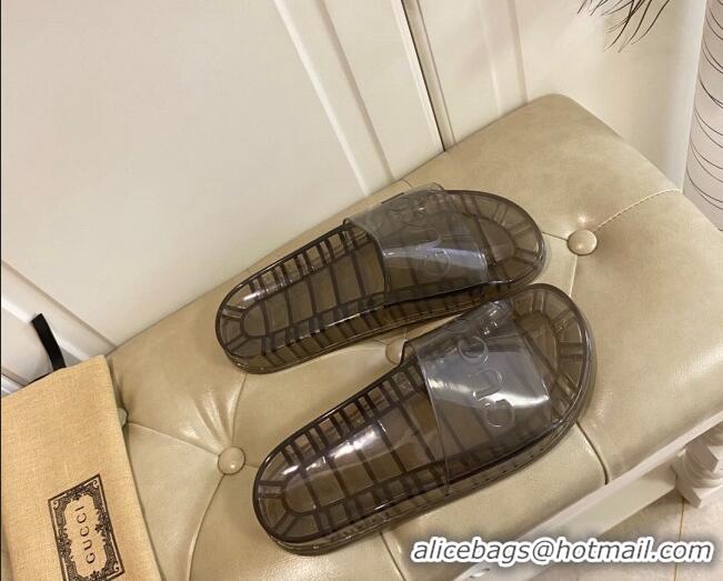 Top Quality Gucci Transparent PVC Slide Sandals Grey 071042