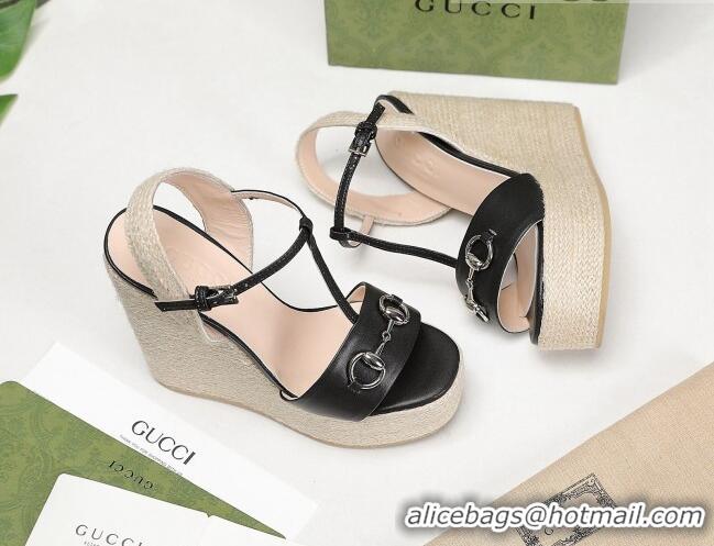 Perfect Gucci Calfskin Wedge Sandals 13cm 071415 Black 2021