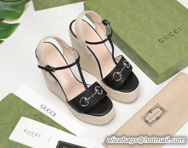 Perfect Gucci Calfskin Wedge Sandals 13cm 071415 Black 2021