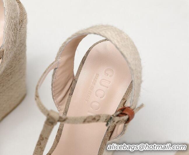 New Style Gucci GG Canvas Wedge Sandals 13cm 071416 Beige 2021