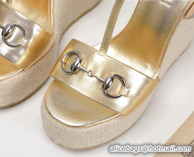 Low Price Gucci Calfskin Wedge Sandals 13cm 071418 Gold 2021