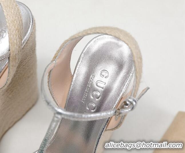 Good Product Gucci Calfskin Wedge Sandals 13cm 071418 Silver 2021